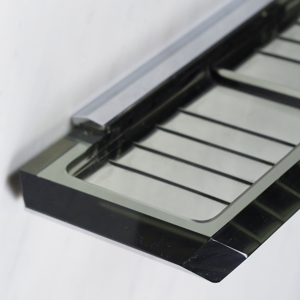 Large wall soap holder in smoked pressed glass by Inda