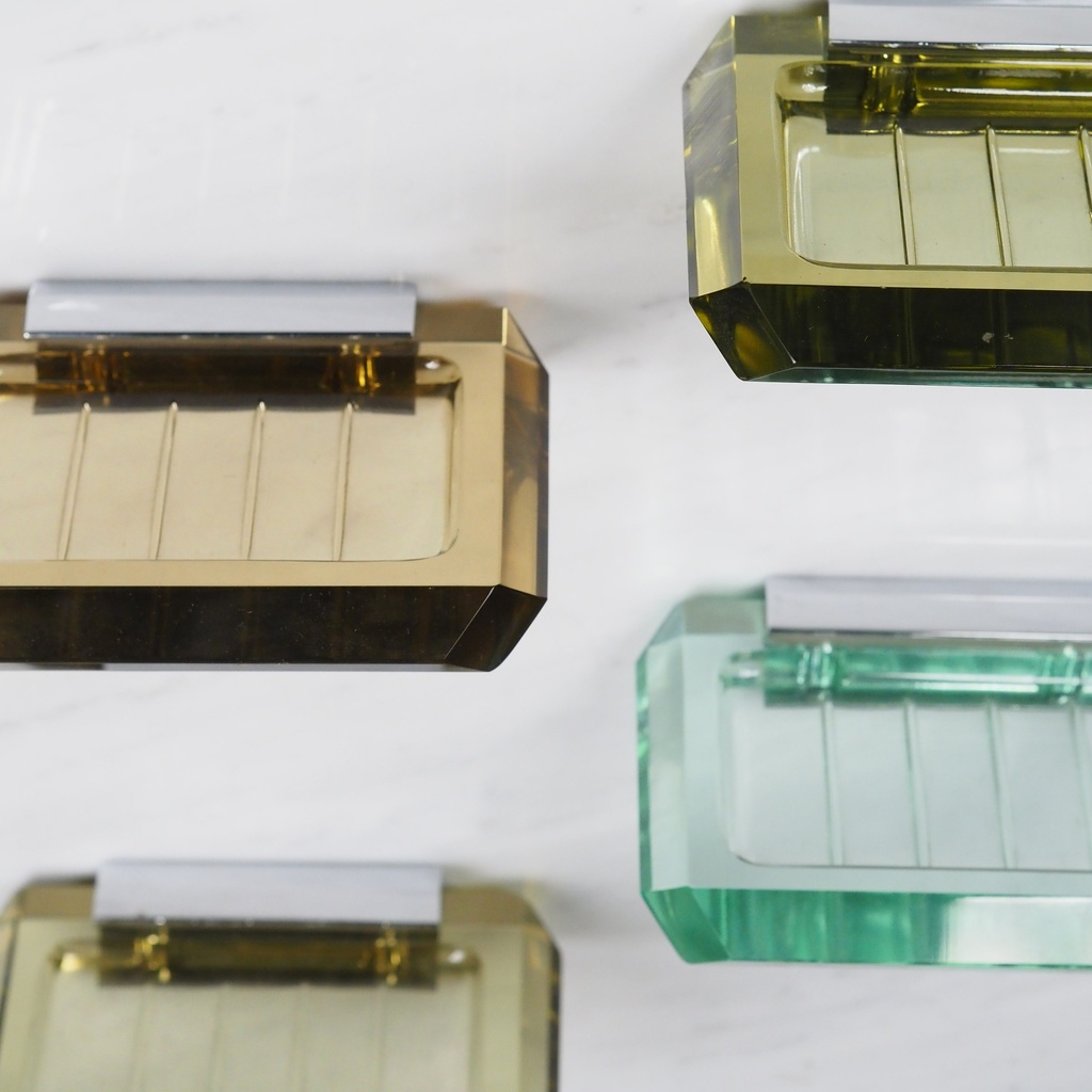 Large wall soap holder in smoked pressed glass by Inda