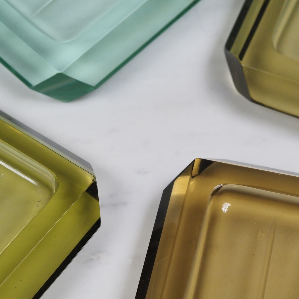 Large wall soap holder in smoked pressed glass by Inda