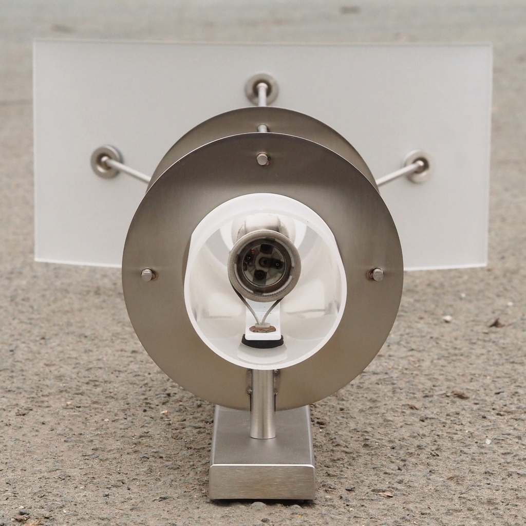 Wall light in stainless steel and frosted glass