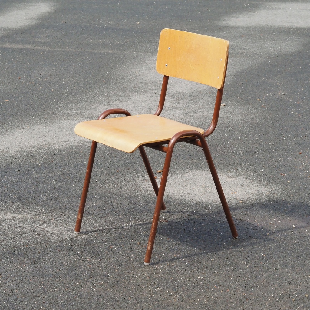 School chair in plywood and steel tube legs