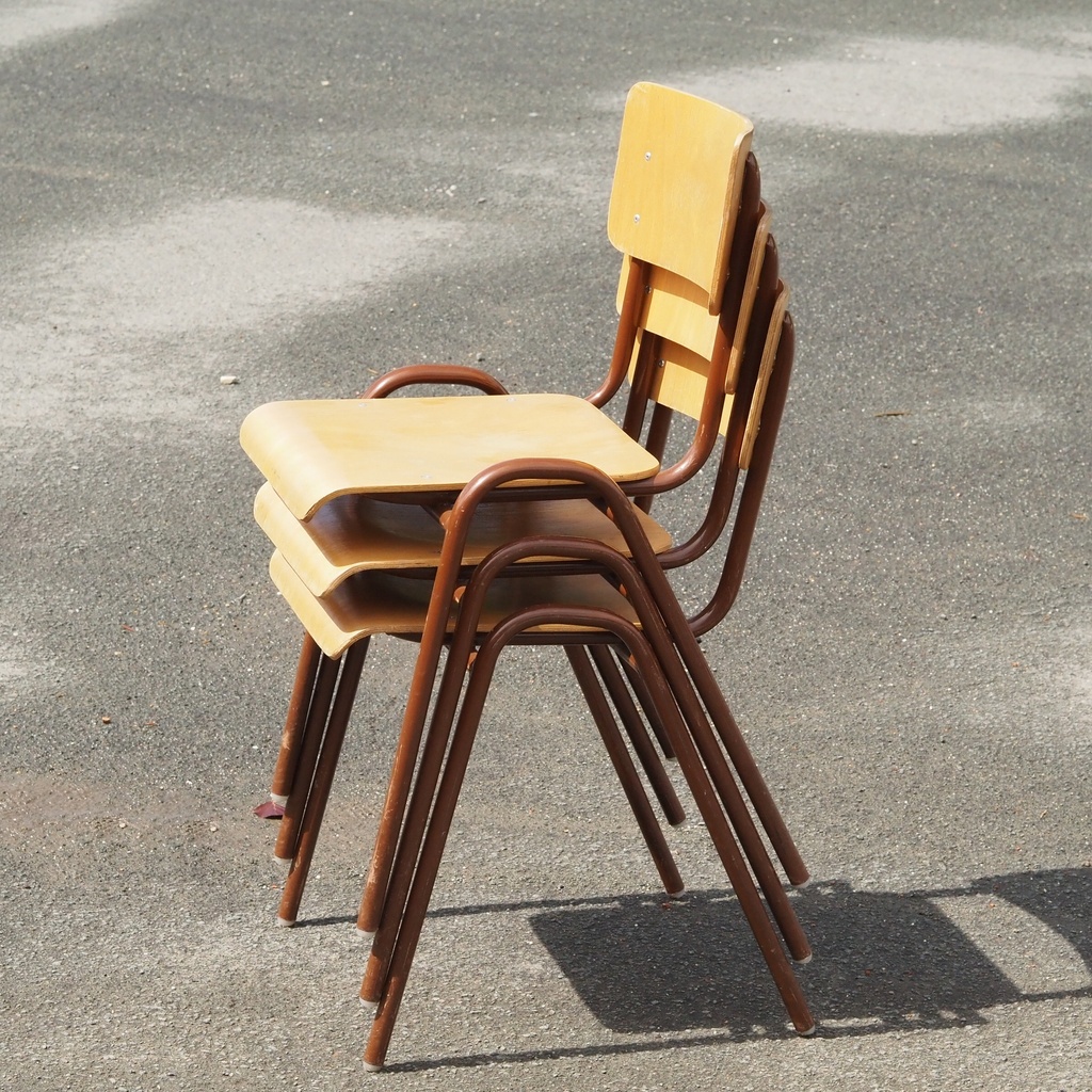 School chair in plywood and steel tube legs