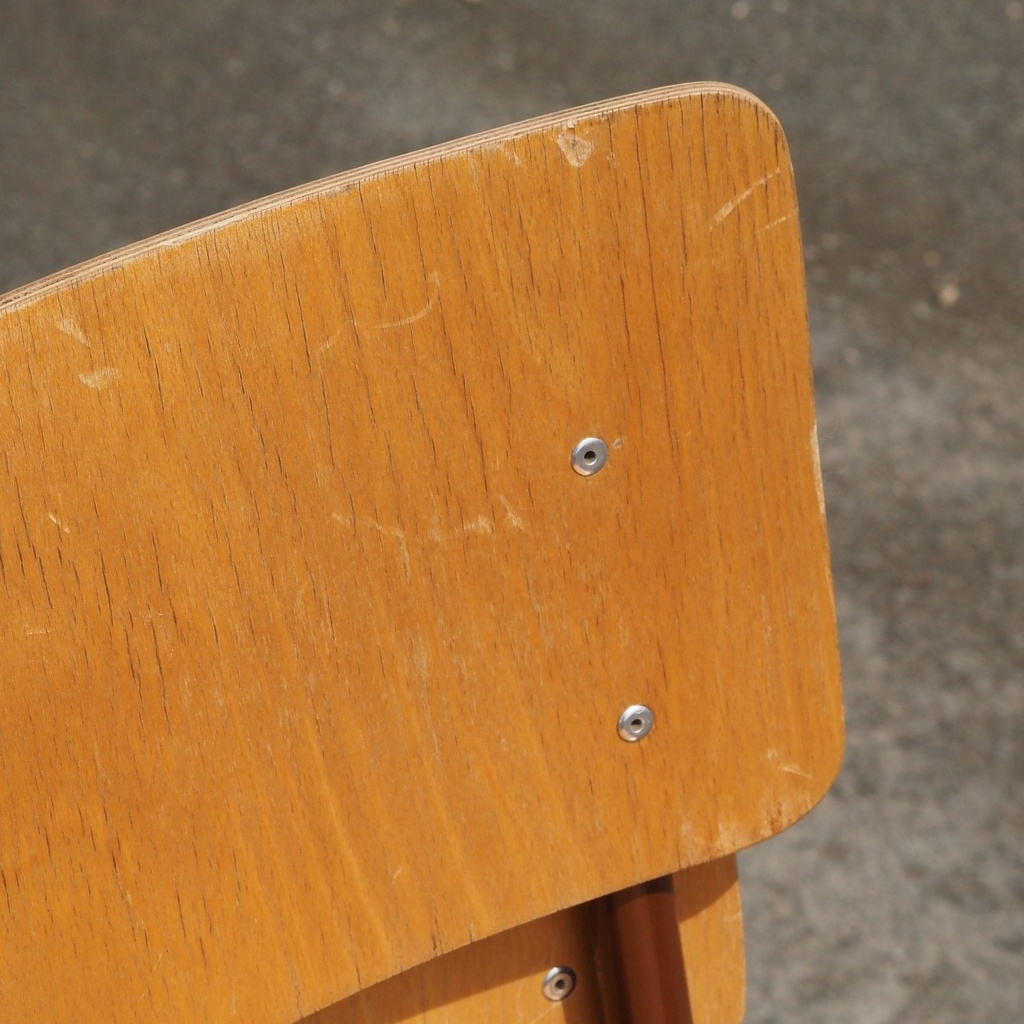 School chair in plywood and steel tube legs
