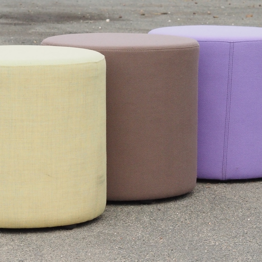 Round ottoman with belt by Satelliet (various colors/finishes)