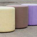 Round ottoman with belt by Satelliet (various colors/finishes)