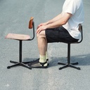Stackable chair in varnished beech plywood and powder coated steel
