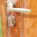 Door in varnished solid pine with textured glass panels (H. 216,5 x W. 82,8 cm) - Right