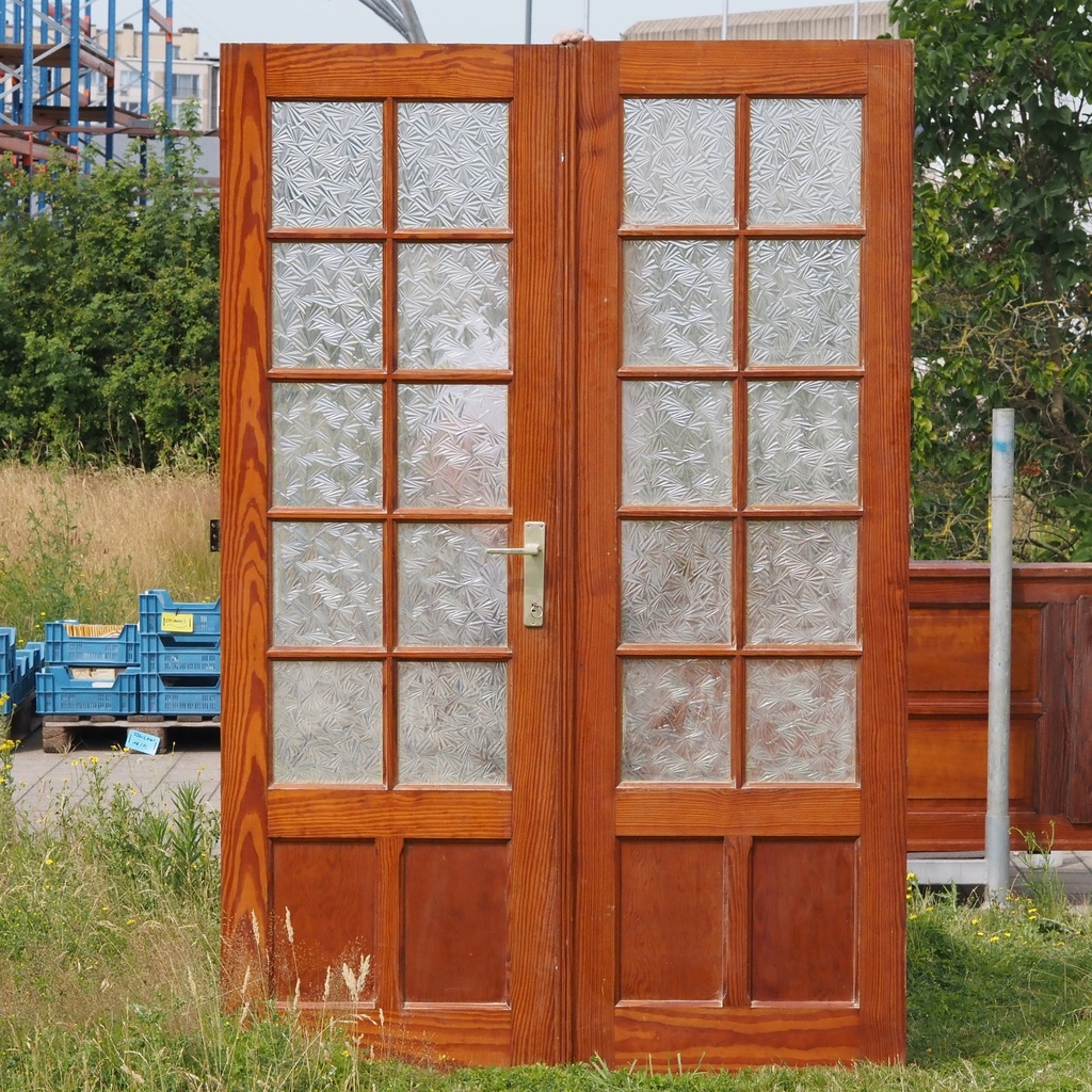 Door in varnished solid pine with textured glass panels (H. 216,5 x W. 82,8 cm) - Right