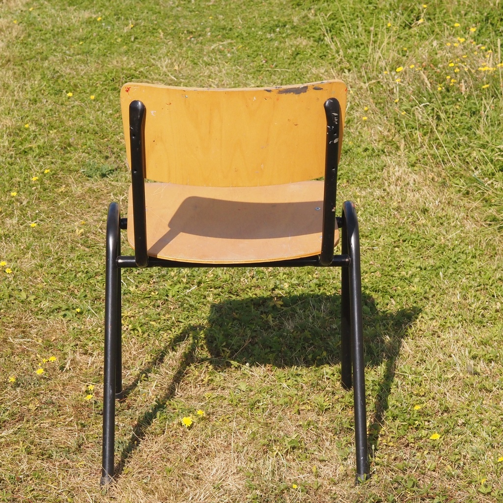 School chair in plywood and steel tube legs