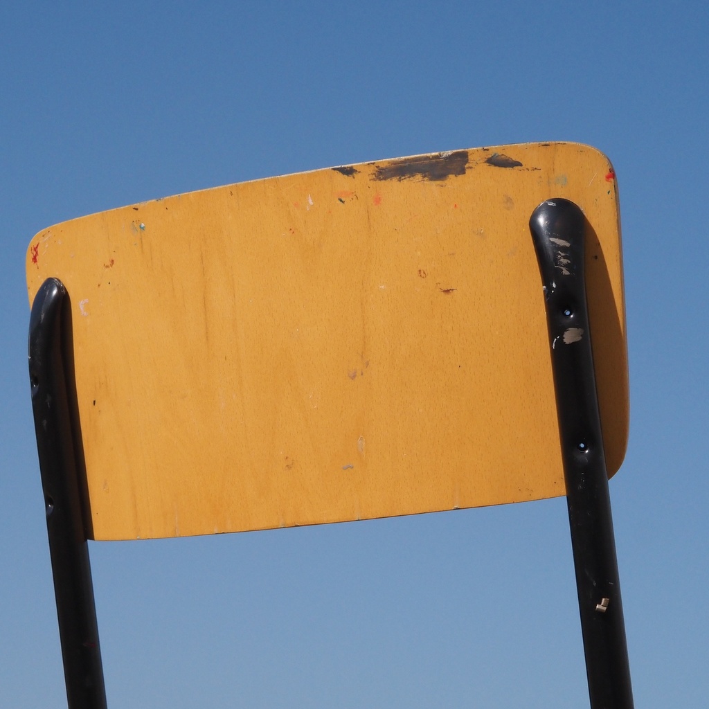 School chair in plywood and steel tube legs