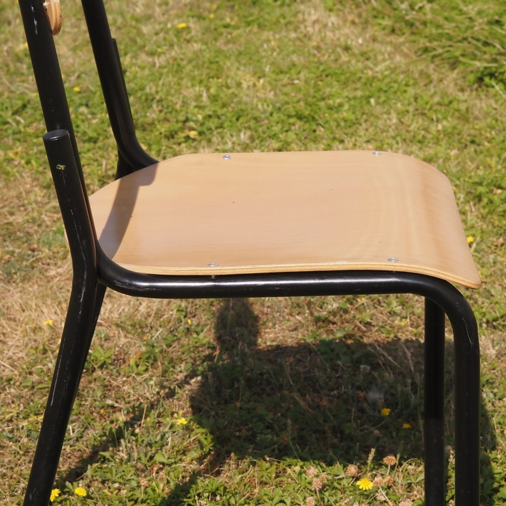 School chair in plywood and steel tube legs