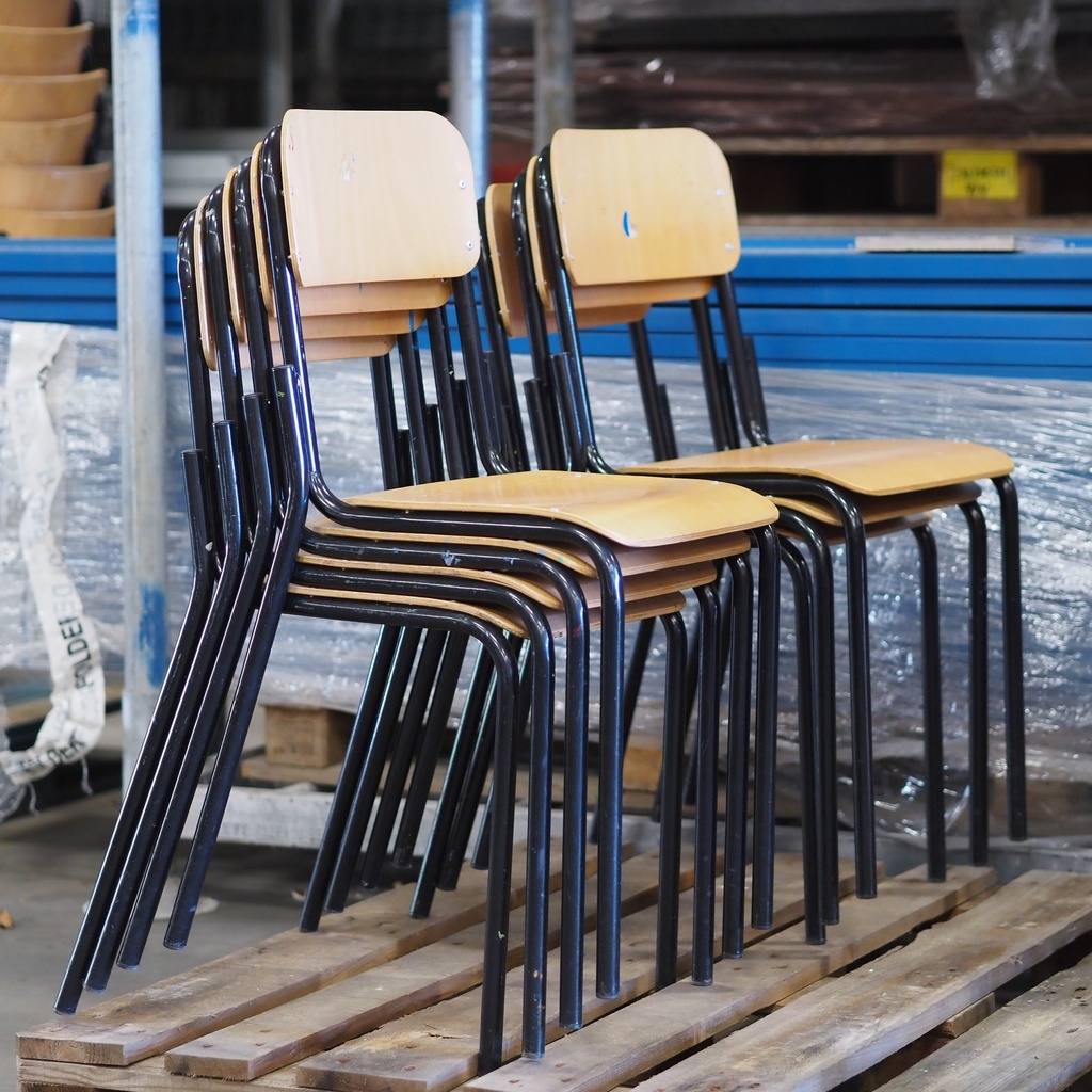 School chair in plywood and steel tube legs