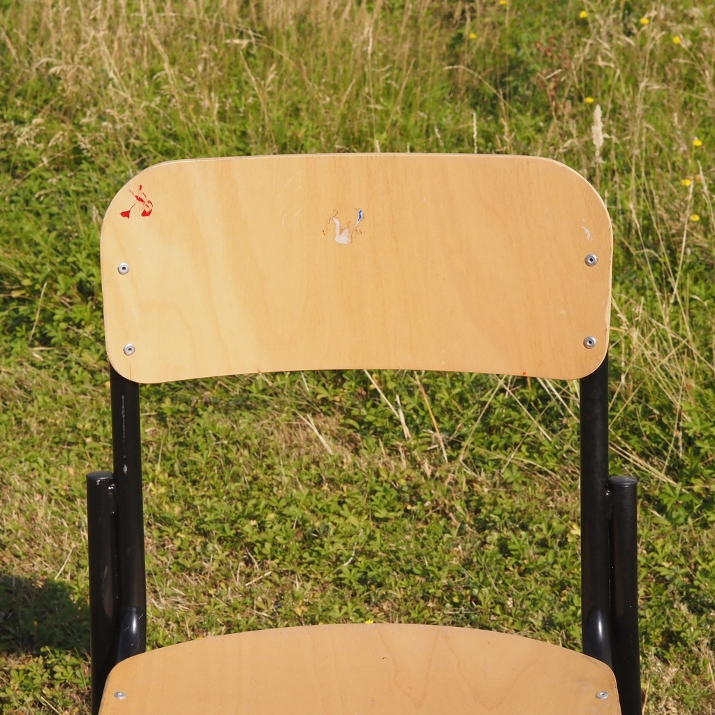 School chair in plywood and steel tube legs