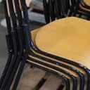 School chair in beech plywood and lacquered steel