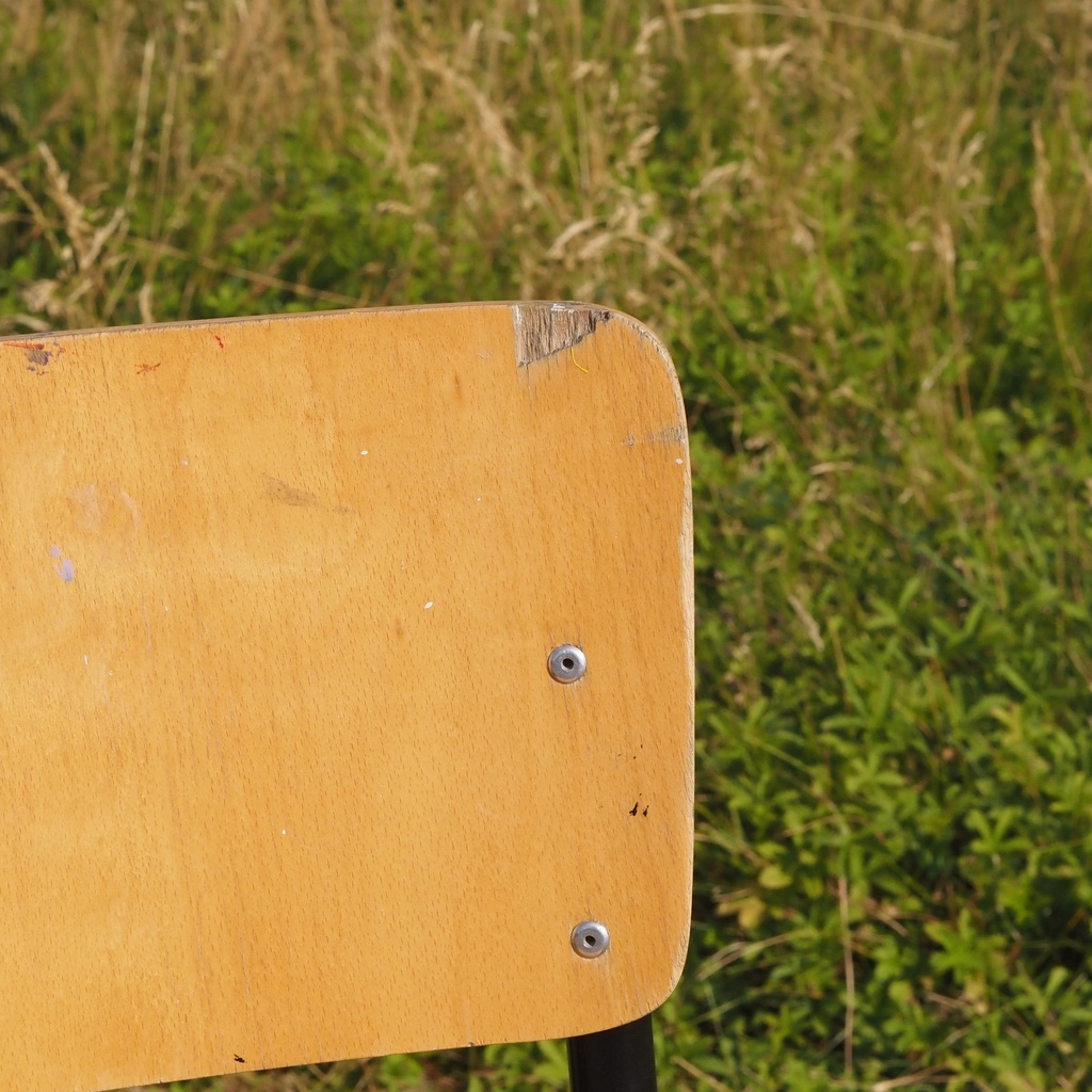 School chair in beech plywood and black lacquered steel