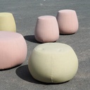 Round ottoman with belt by Satelliet (various colors/finishes)