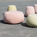Round ottoman with belt by Satelliet (various colors/finishes)