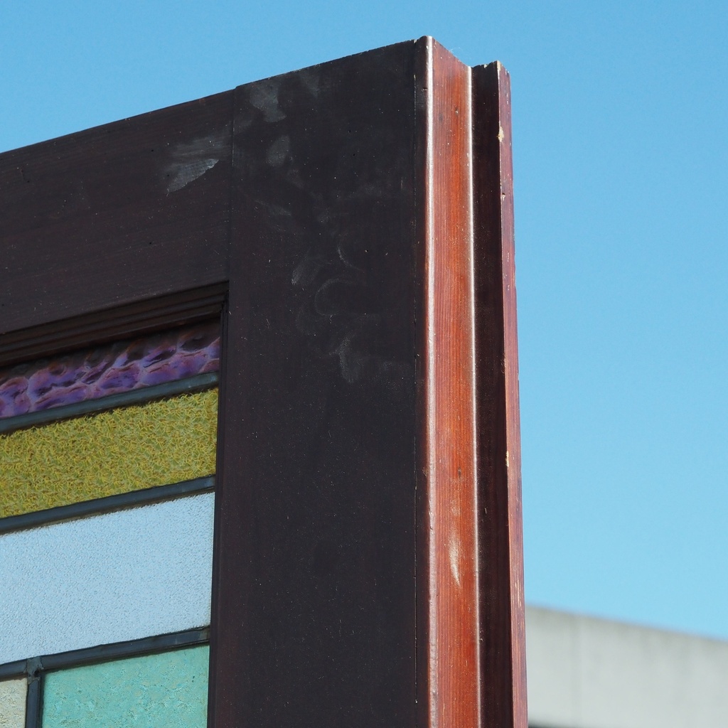 Door in varnished solid wood with flemish glass panels (H. 212,5 x W. 73,5 cm) - Left