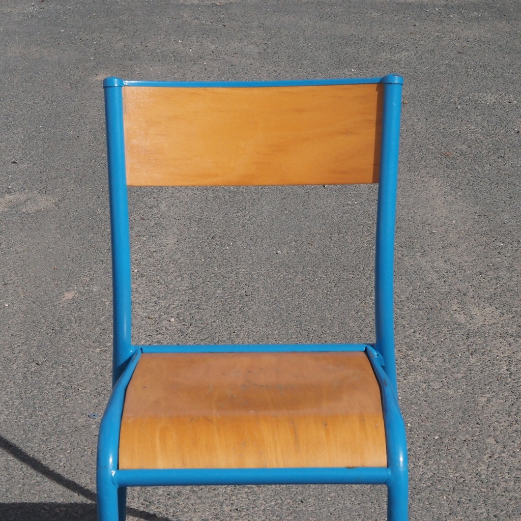 School chair in plywood and steel tube legs