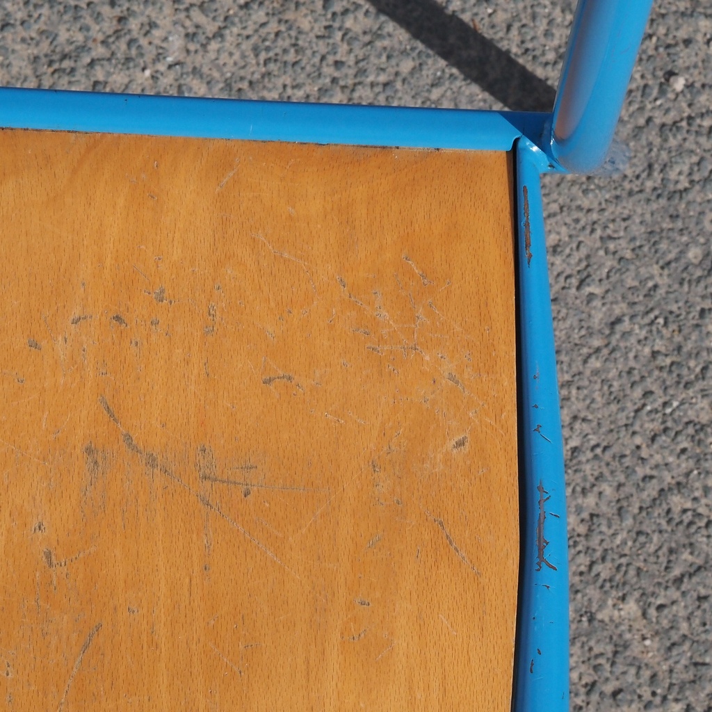 School chair in plywood and steel tube legs