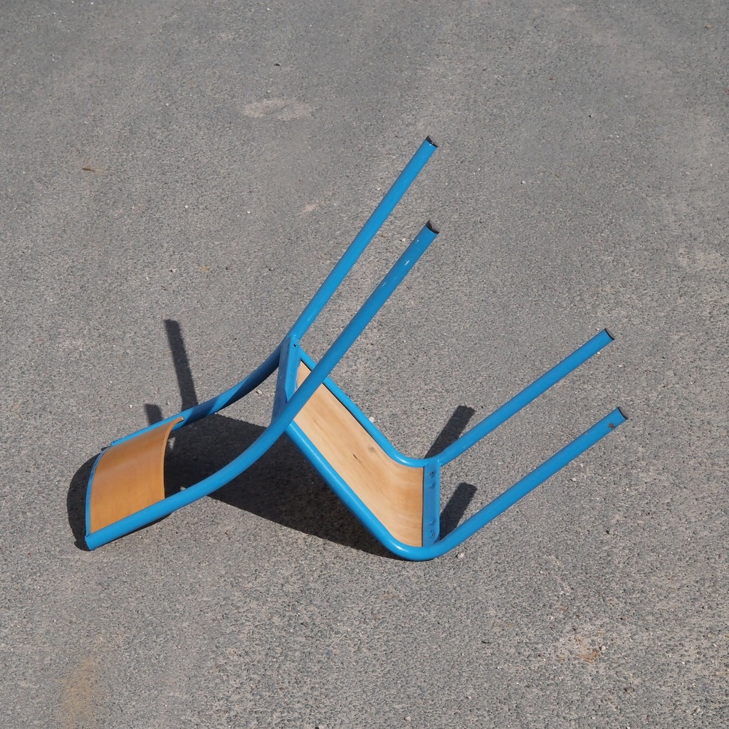 School chair in plywood and steel tube legs