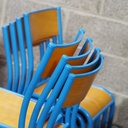 School chair in beech plywood and black lacquered steel