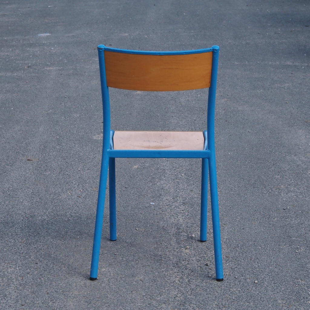 School chair in beech plywood and black lacquered steel