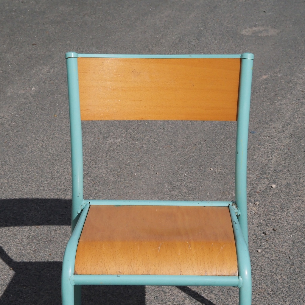 School chair in plywood and steel tube legs
