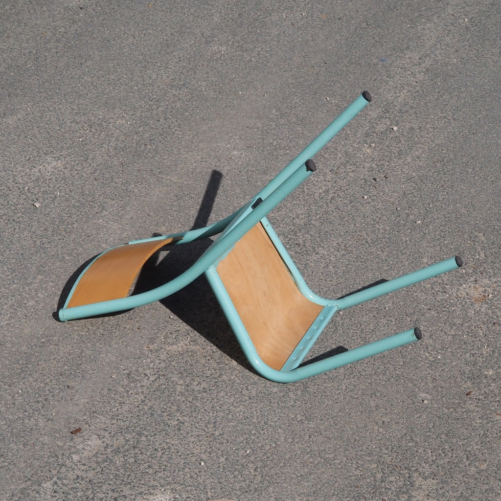 School chair in plywood and steel tube legs