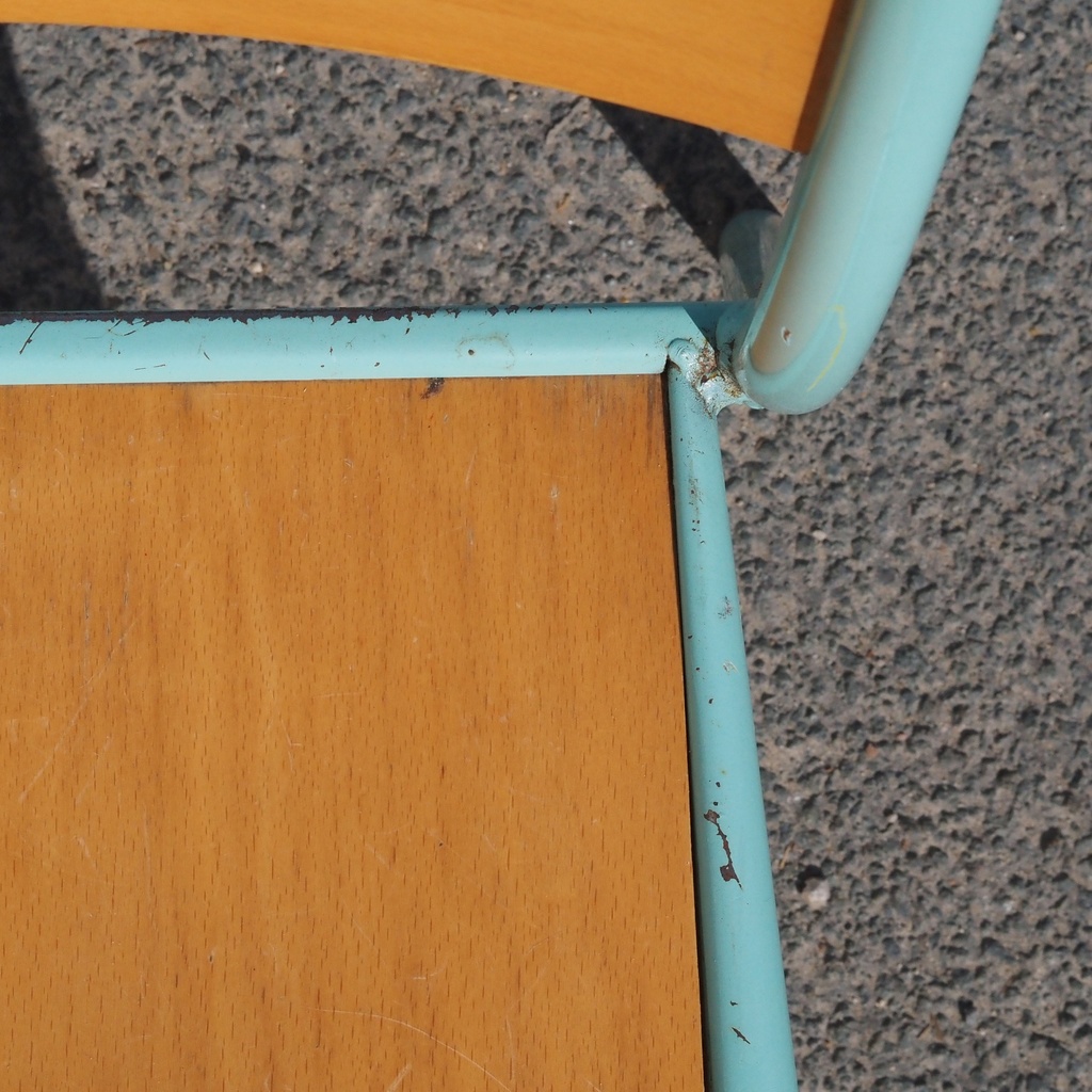 School chair in plywood and steel tube legs