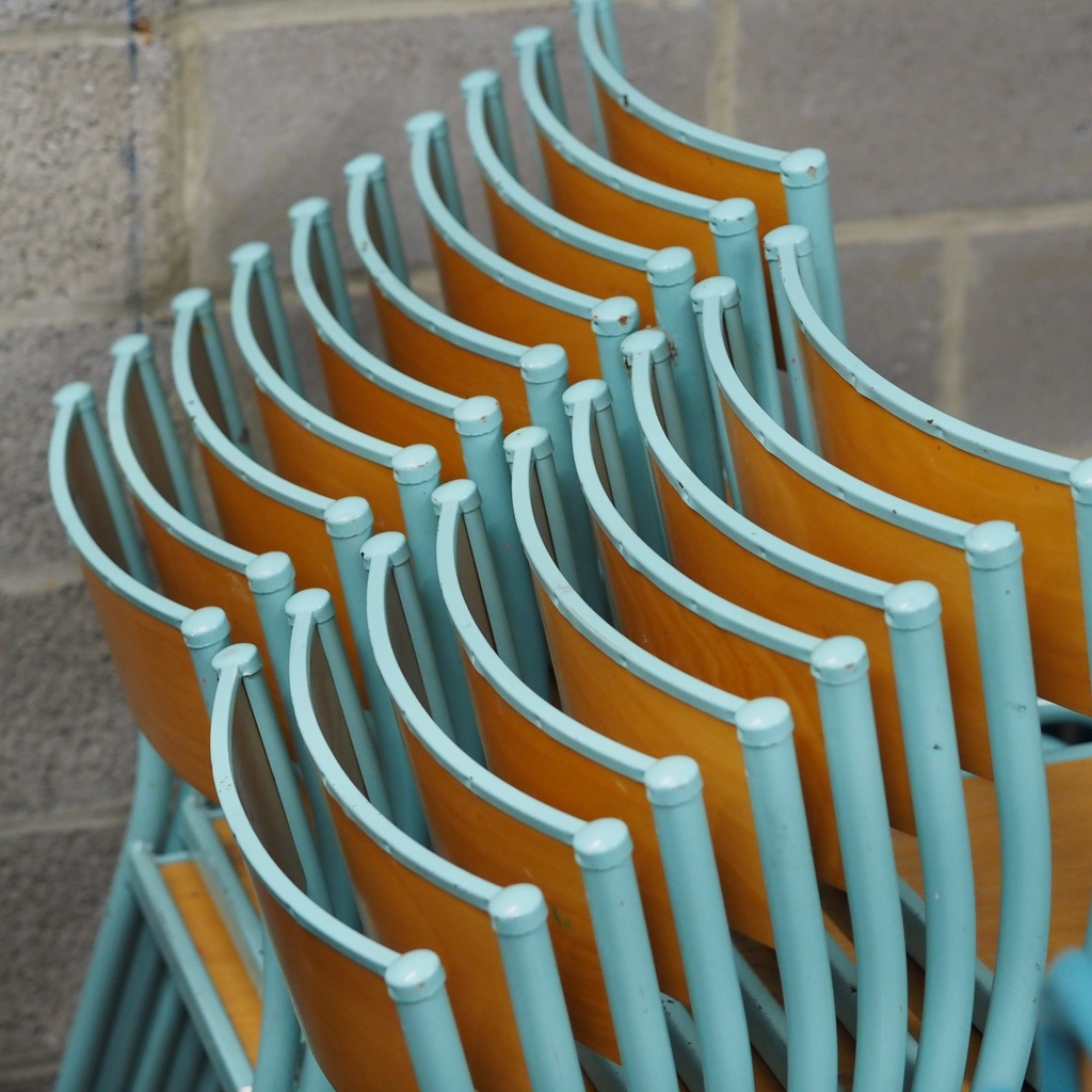 School chair in beech plywood and black lacquered steel