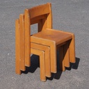 Stackable chair in varnished beech plywood and powder coated steel
