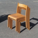 Stackable chair in varnished beech plywood and powder coated steel
