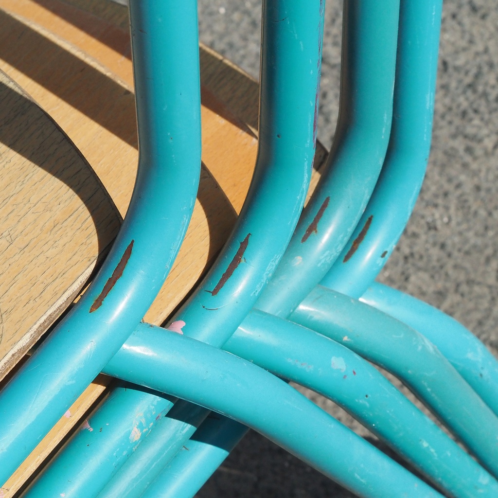 School chair in plywood and steel tube legs