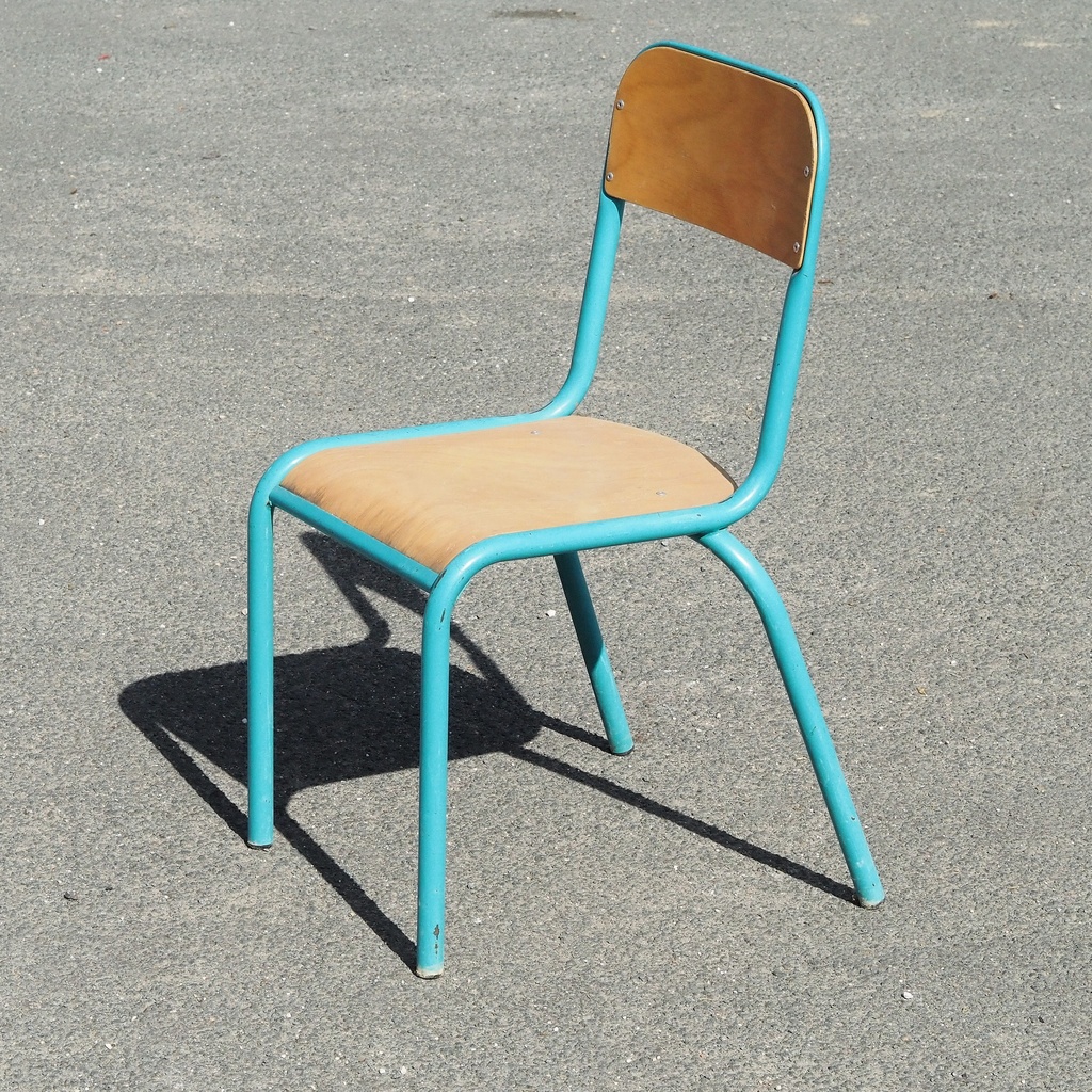 School chair in beech plywood and black lacquered steel
