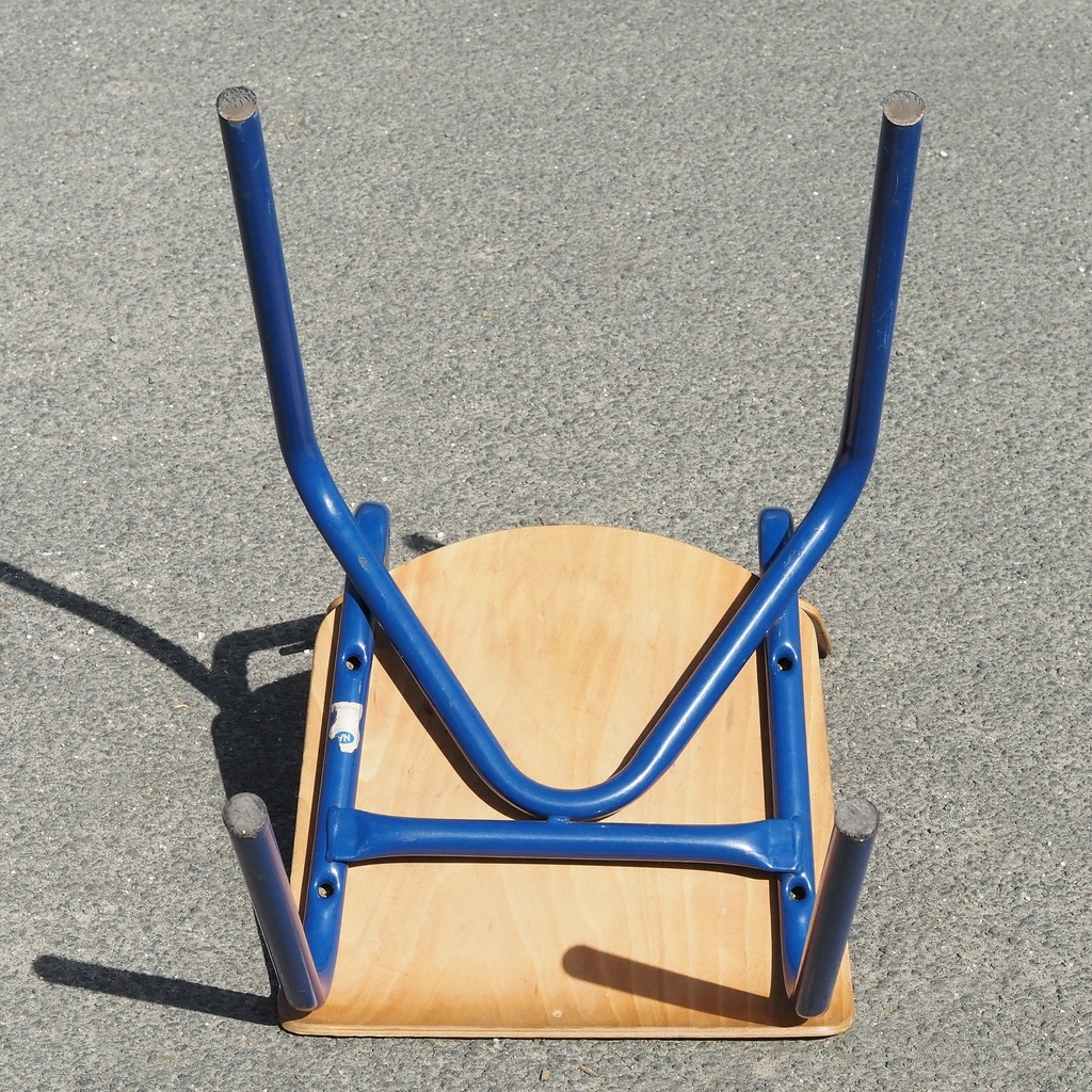 School chair in plywood and steel tube legs