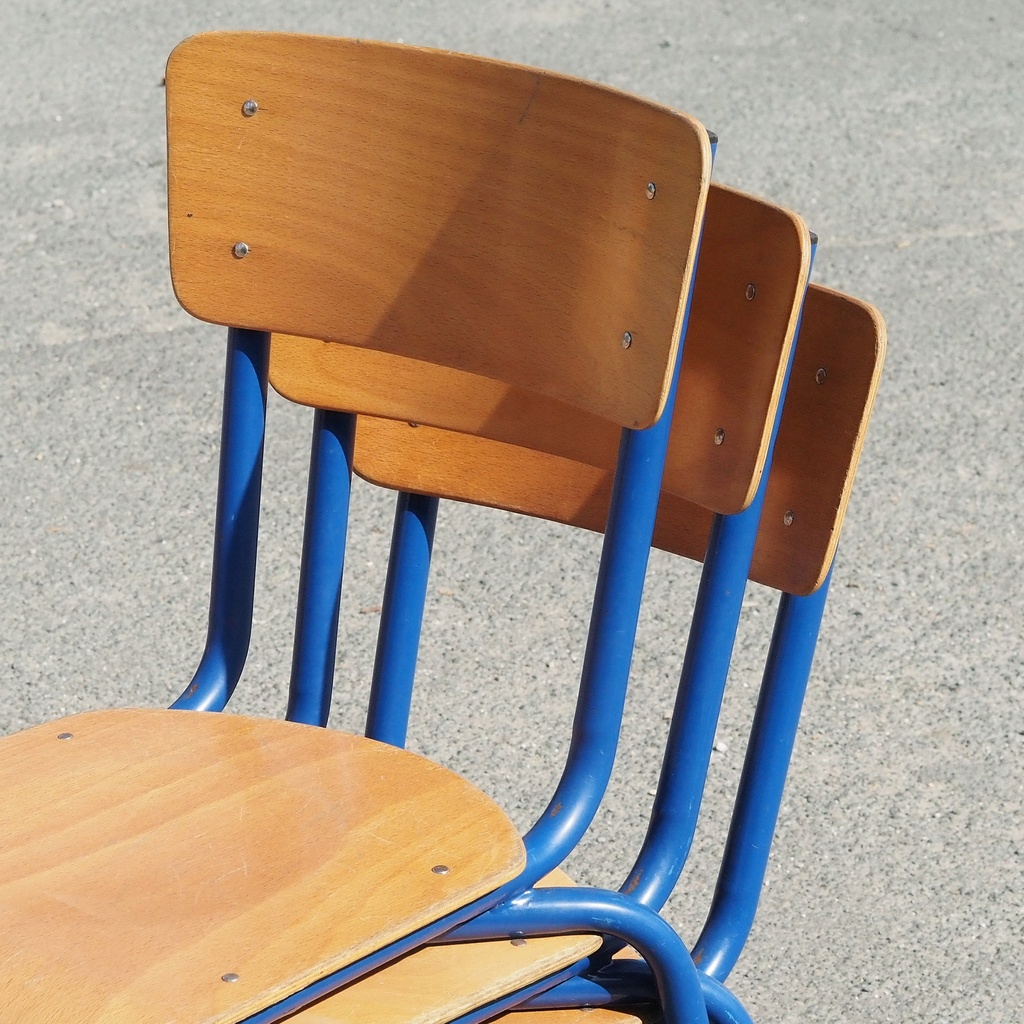 School chair in plywood and steel tube legs