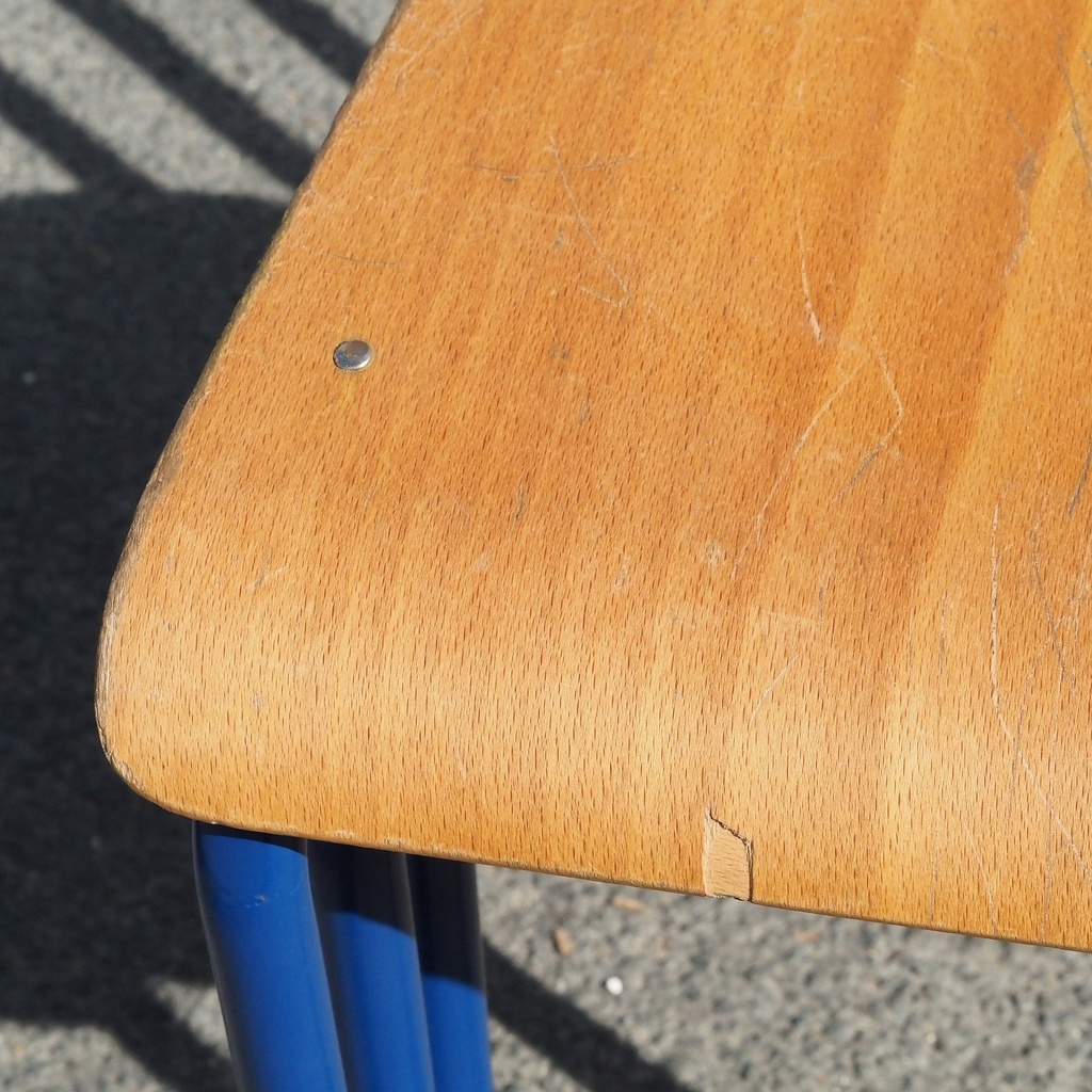School chair in beech plywood and black lacquered steel
