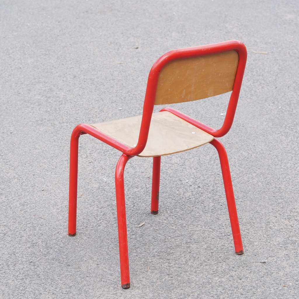 School chair in plywood and steel tube legs
