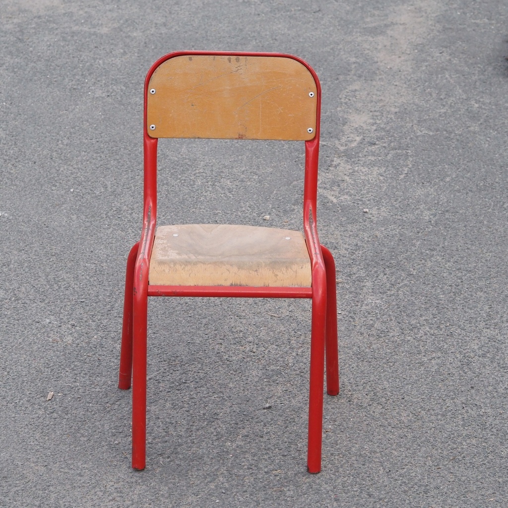School chair in plywood and steel tube legs