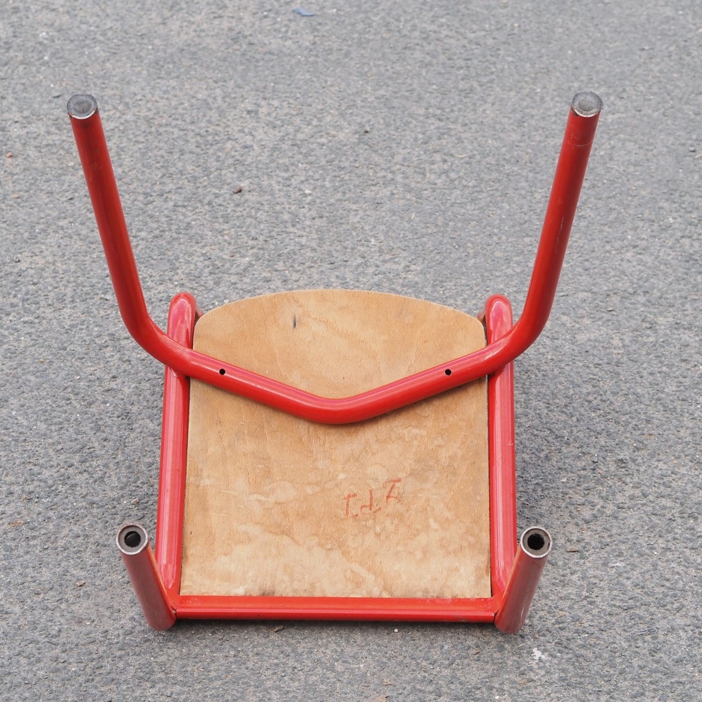 School chair in plywood and steel tube legs