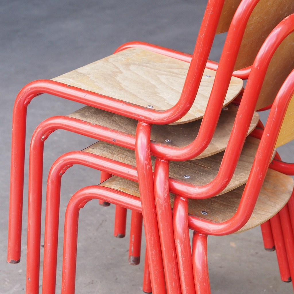 School chair in beech plywood and black lacquered steel