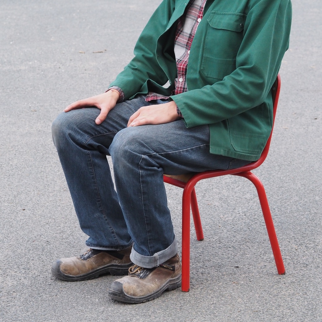 School chair in beech plywood and black lacquered steel