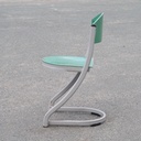 Stackable chair in varnished beech plywood and powder coated steel