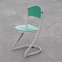 Stackable chair in varnished beech plywood and powder coated steel
