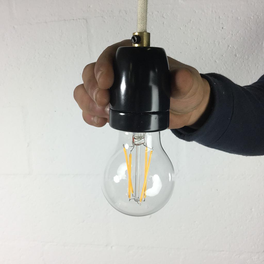 Black socket E27 in gloss porcelain with brass (New)