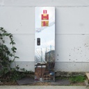 Service door in stainless steel by ‘Jules Wabbes’ with emergency signage (H. 199 cm x 52,8 cm) – Left