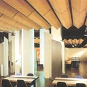 Ceiling module in oak plywood by Christophe Gevers from the Générale de Banque (L. 197 cm)