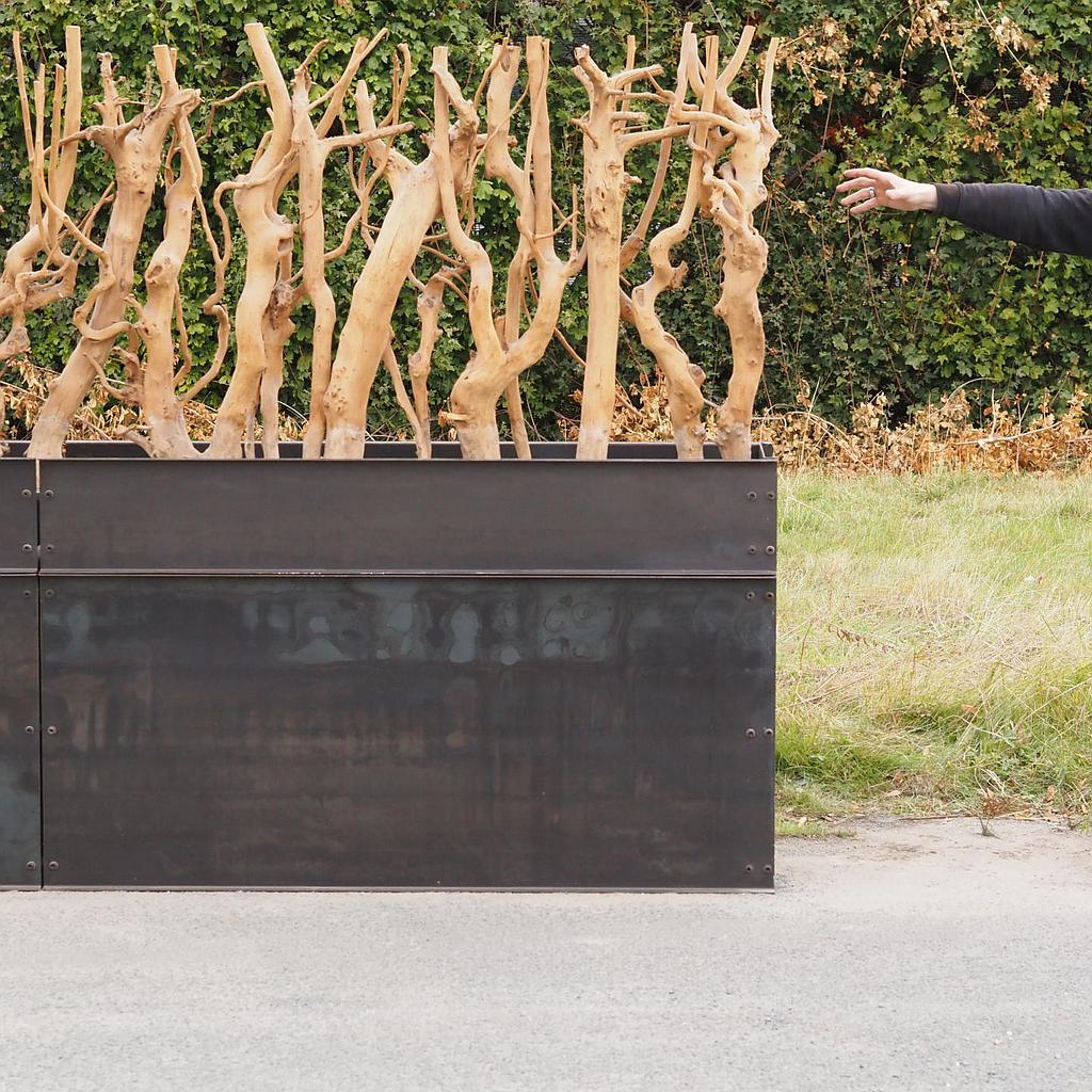 Partition in steel with decorative element 'Small Trees' by Christophe Gevers from the Générale de Banque (L. 800 cm)