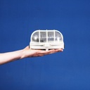 Caged wall/ceiling light with bakelite base and textured glass diffuser by Hublot (E27)